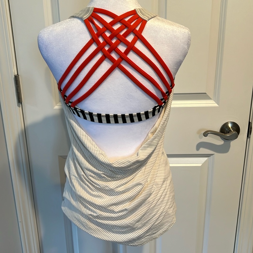Lululemon Free To Be Serene Tank.  Color- Red/Black/Cream- Size 4.  Unique! - Picture 2 of 5